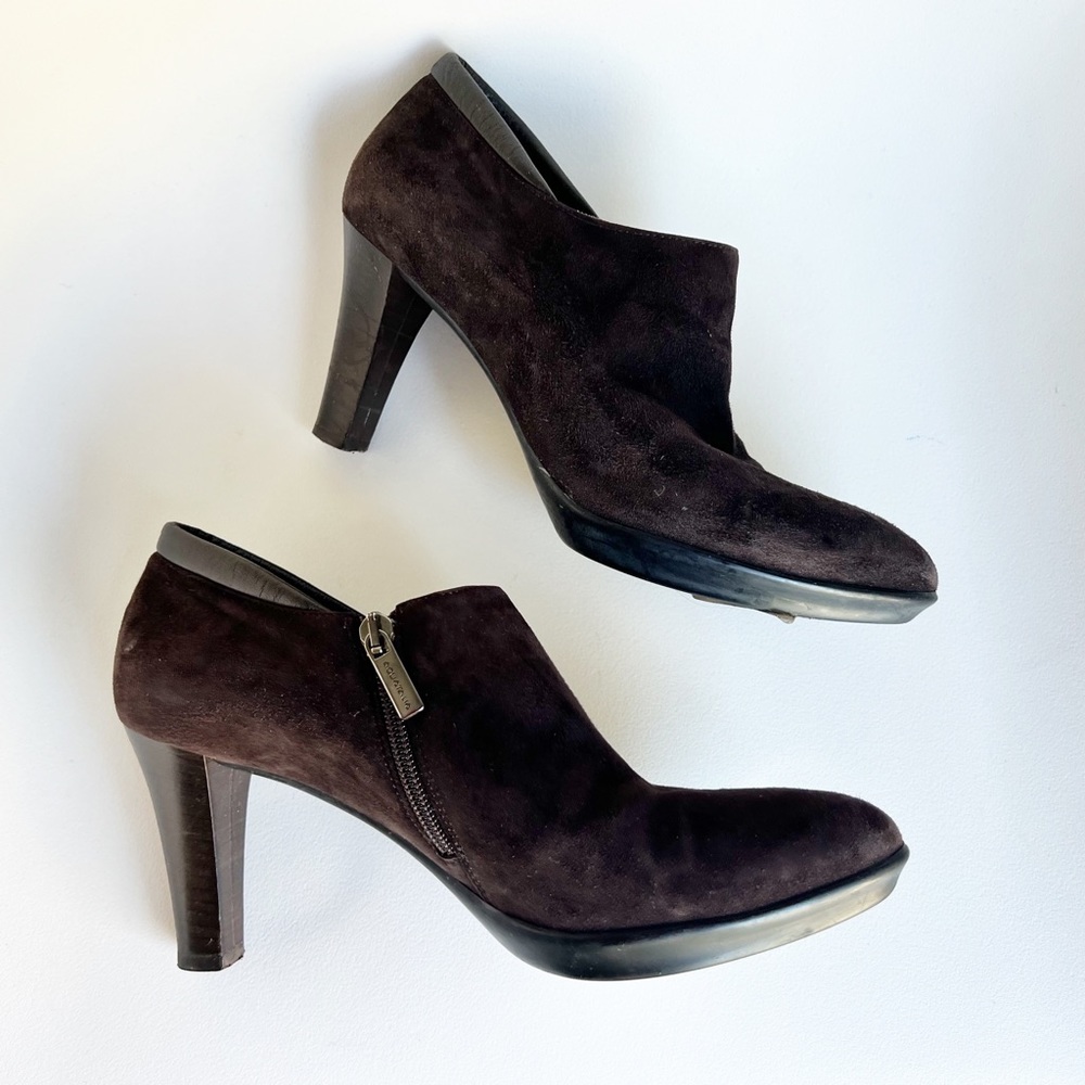 Aquatalia by Marvin K Espresso Brown Suede Low Ankle Booties, 9.5